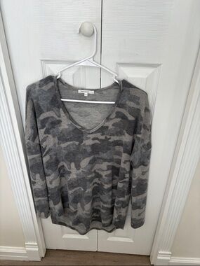 V-Neck Gray Camo Sweater